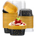 EUSOAR Baking Pans with Lids, 100pcs 10oz/300ml Aluminum Foil Ramekins Disposable Containers, Square Creme Brulee Cups Cupcake Liners Muffin Cup Mini Cake Loaf Bread Holders for Birthday Wedding