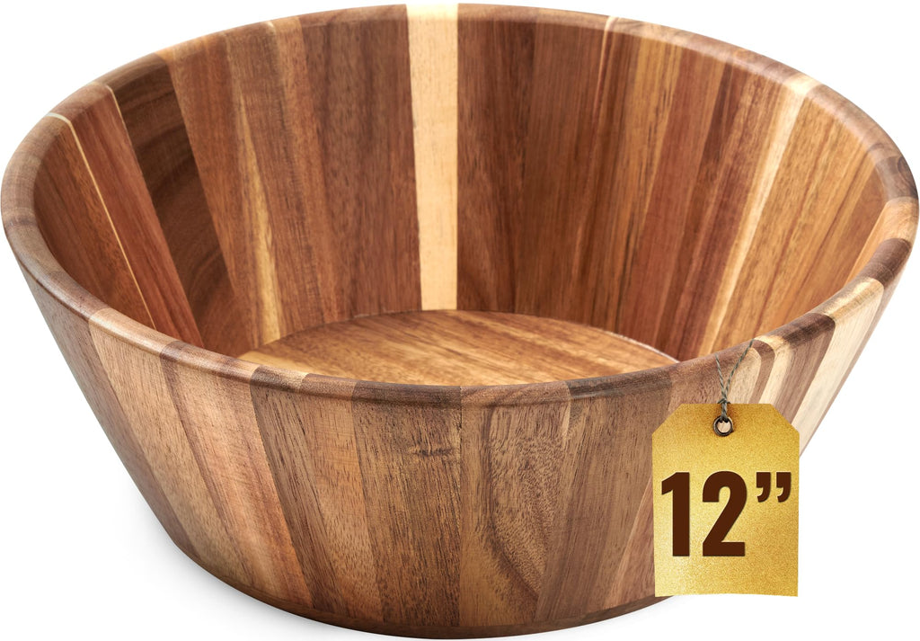 Wooden Salad Bowl Set of 3, Round 12" 10" 8" Wood Bowls for Serving Food