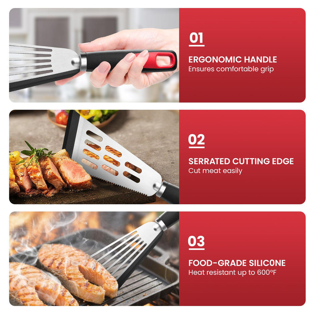 Fish Spatula Set of 2, 600ºF Heat Resistant Fish Spatula Silicone