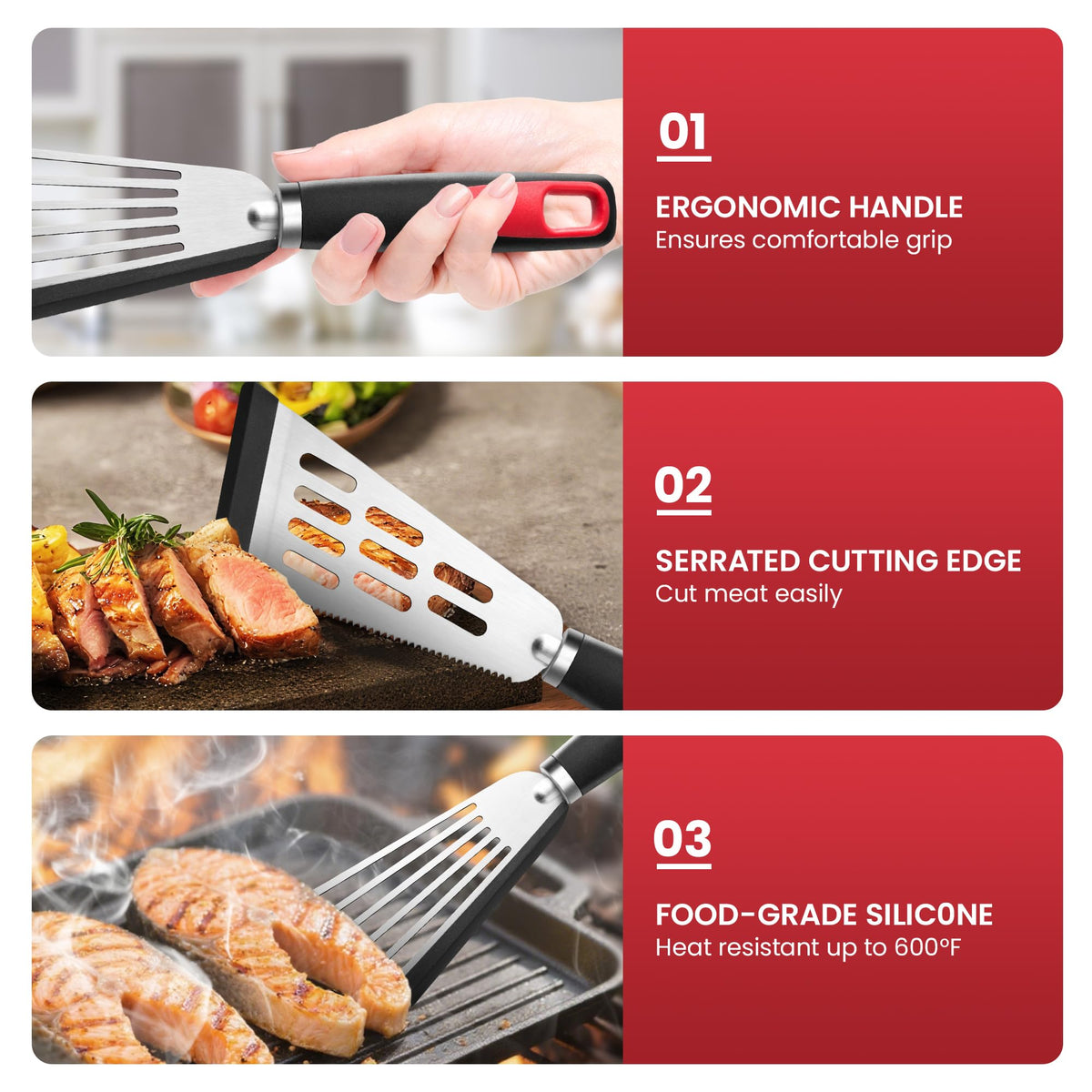 Fish Spatula Set of 2, 600ºF Heat Resistant Fish Spatula Silicone