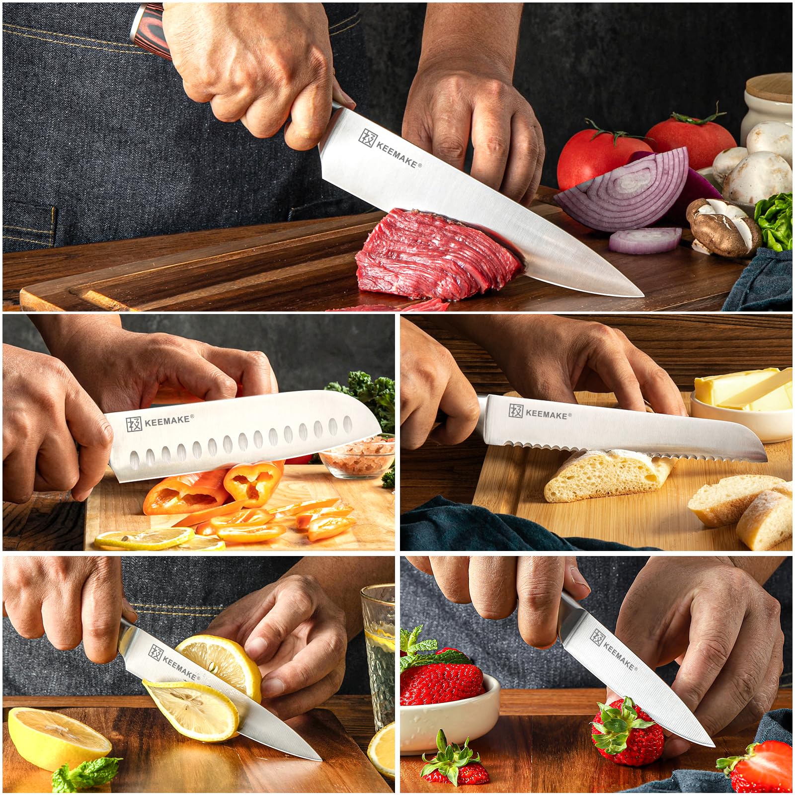 KEEMAKE Kitchen Knife Set of 5, Professional Razor Sharp Chef Knife Set