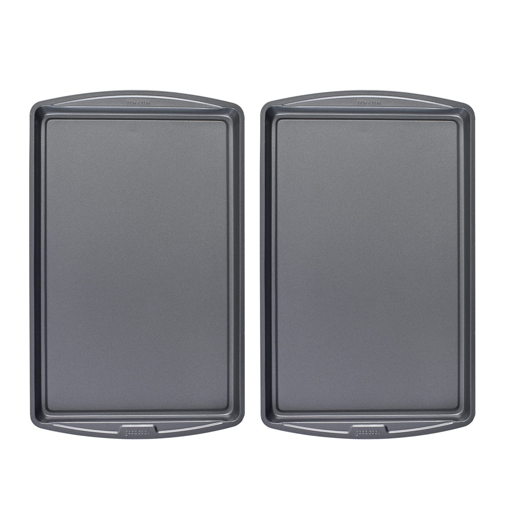 GoodCook Set of 2 Nonstick Steel 9" x 6" Toaster Oven Mini Baking Sheets with Racks, Gray