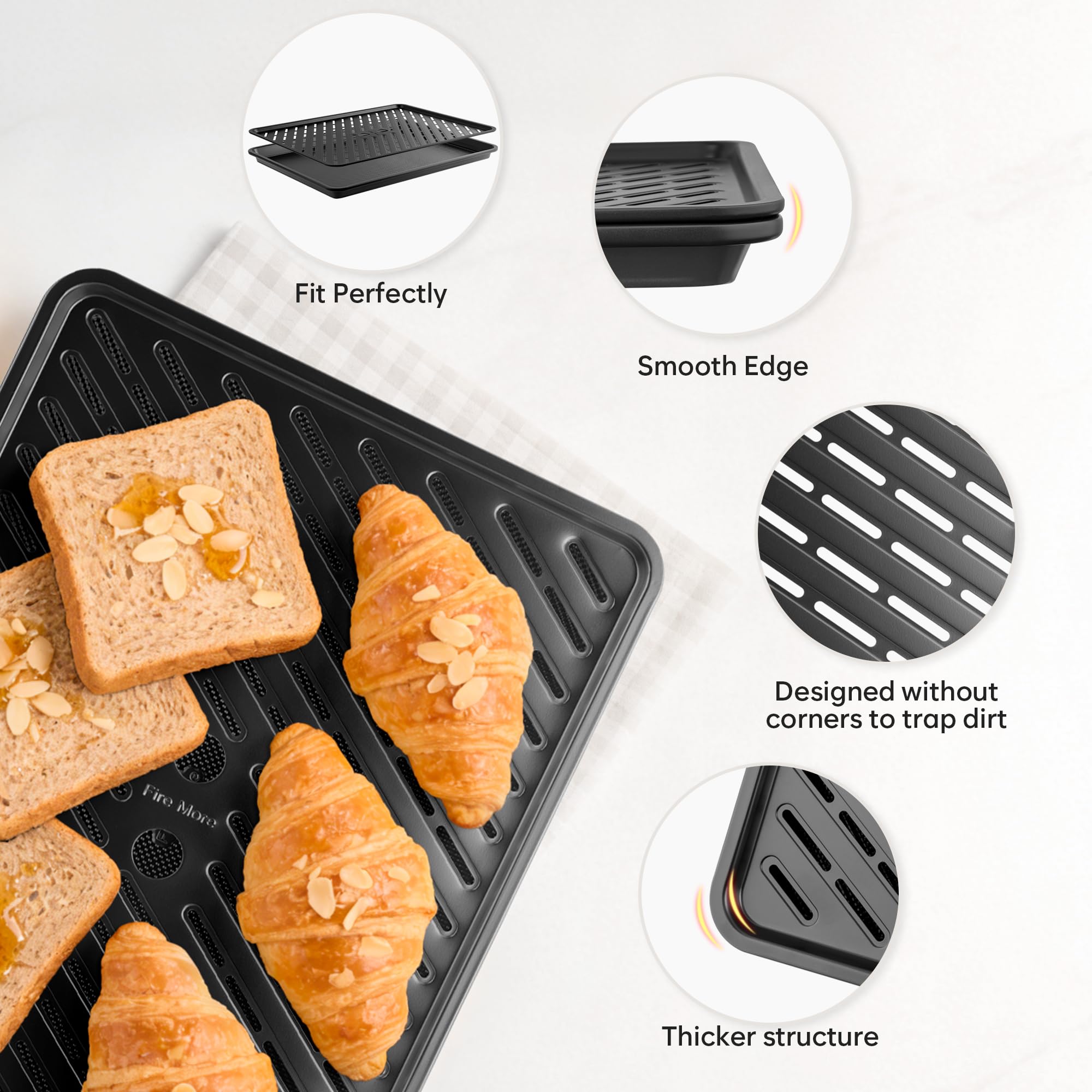 Nonstick Baking Sheet Set with Cooling Rack, 4-Piece Cookie Sheets for Baking, 0.8mm Heavy Duty Carbon Steel Oven Pans, Ceramic Coated Half Sheet, Jelly Roll Pan & Quarter Sheet, PFOA/PTFE Free