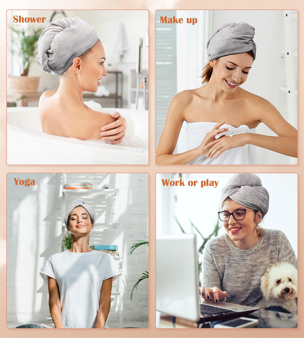 POPCHOSE Microfiber Hair Towel Wrap, 3 Pack Fast Drying Hair Turban