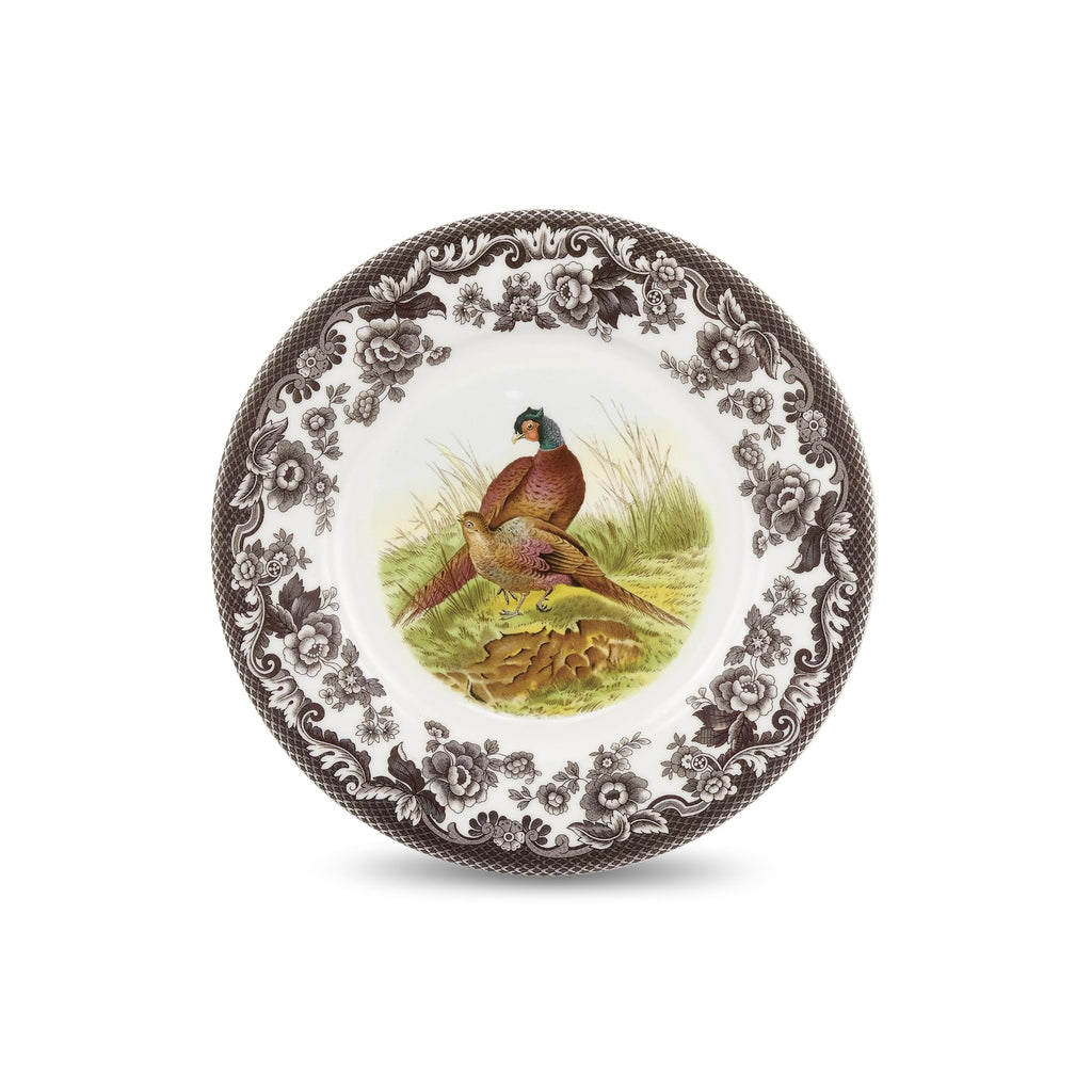 Spode Woodland Mallard Luncheon Plate - Brown & White, Rustic Duck Motif