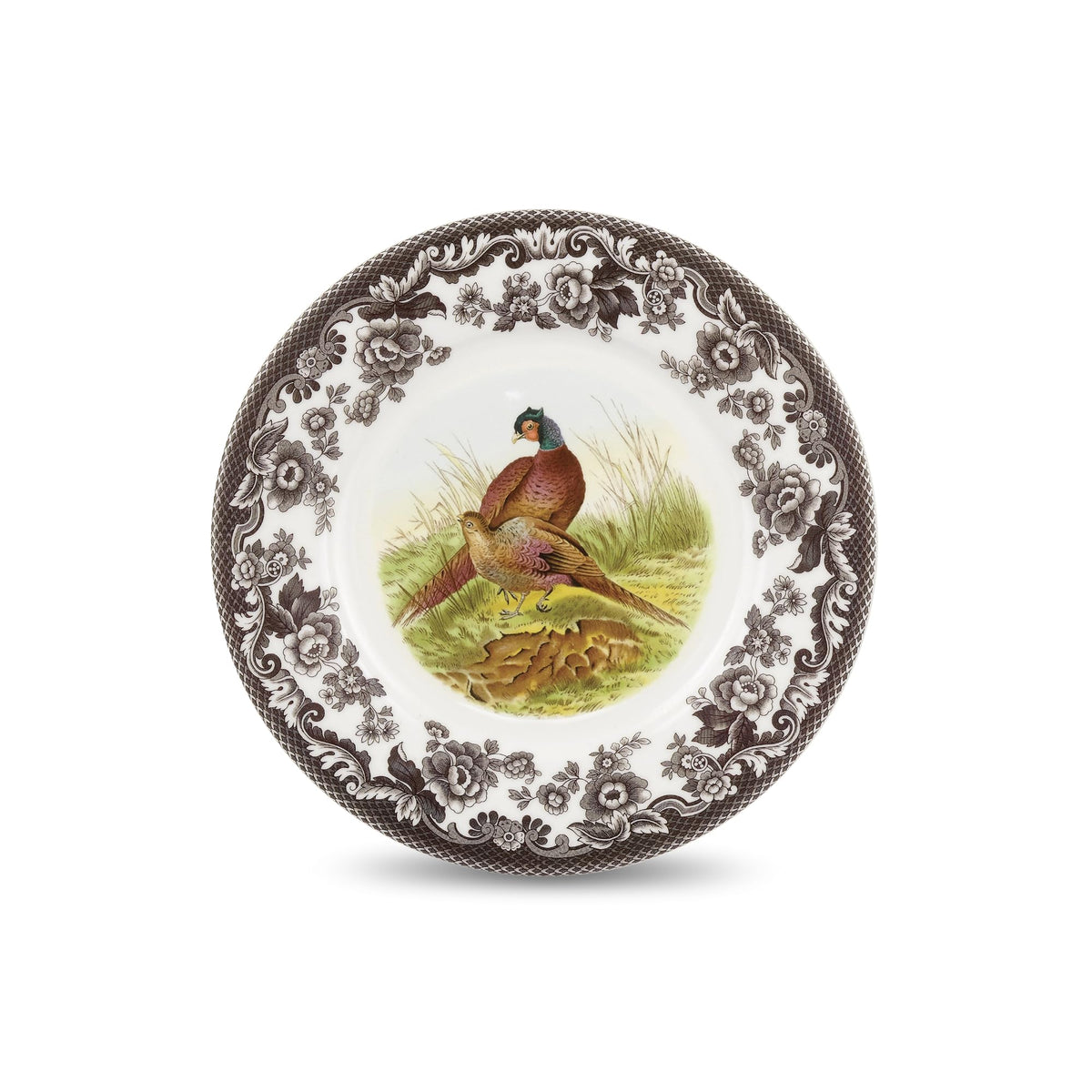 Spode Woodland Mallard Luncheon Plate - Brown & White, Rustic Duck Motif
