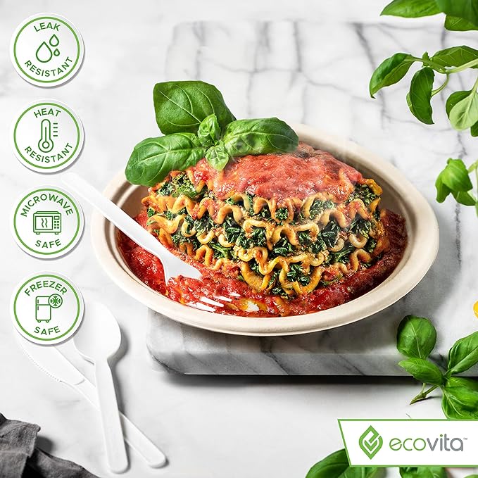 Ecovita 100% Compostable Paper Plates [7 in.] – 150 Disposable Plates Eco Friendly Sturdy Tree Free Liquid and Heat Resistant Alternative to Plastic or Paper Plates