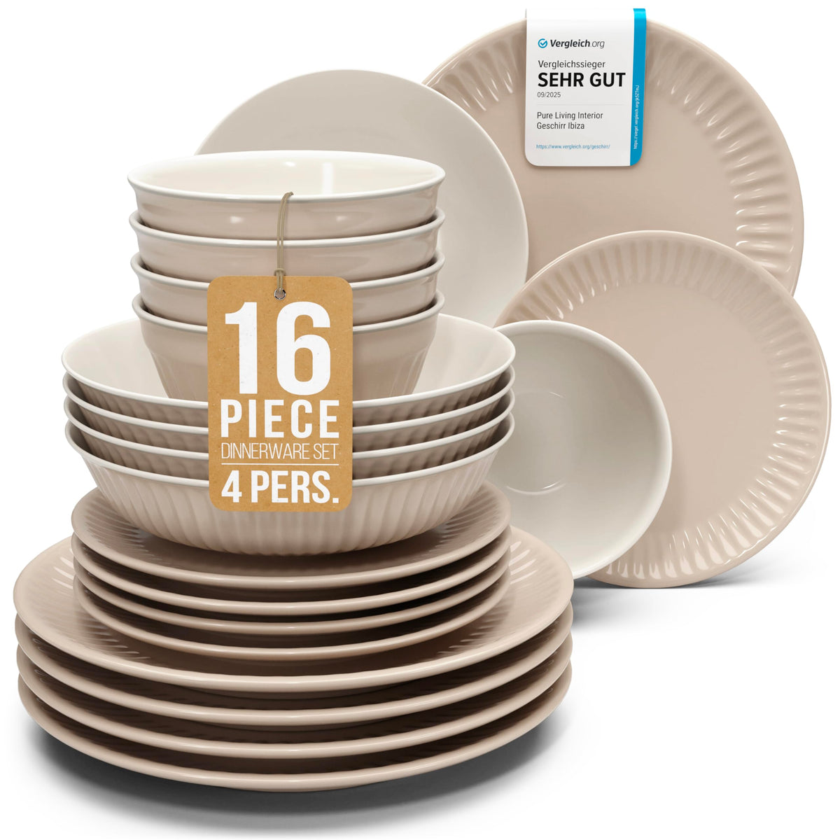 12 Piece Stoneware Dinnerware Set for 4, Handmade Plates and Bowls Set