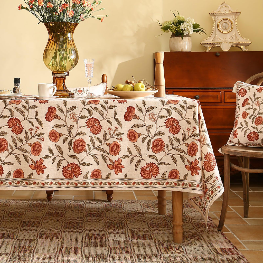 ISAENNE Designer Vintage Linen Rectangular Tablecloth,79"x55"-Carol G