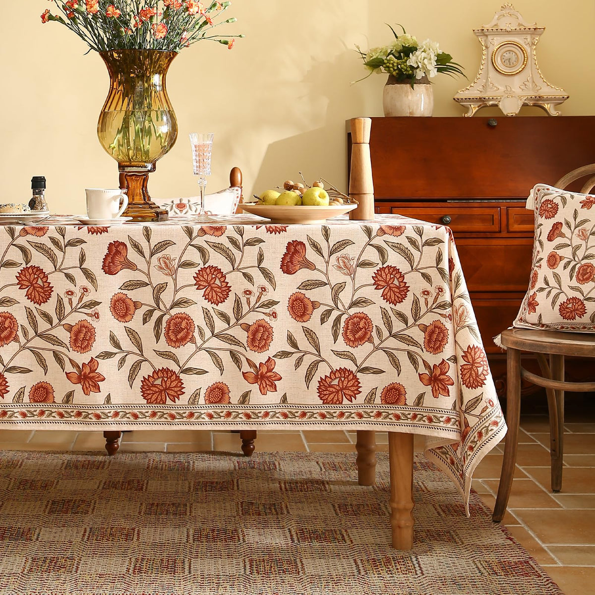 ISAENNE Designer Vintage Linen Rectangular Tablecloth,79"x55"-Carol G