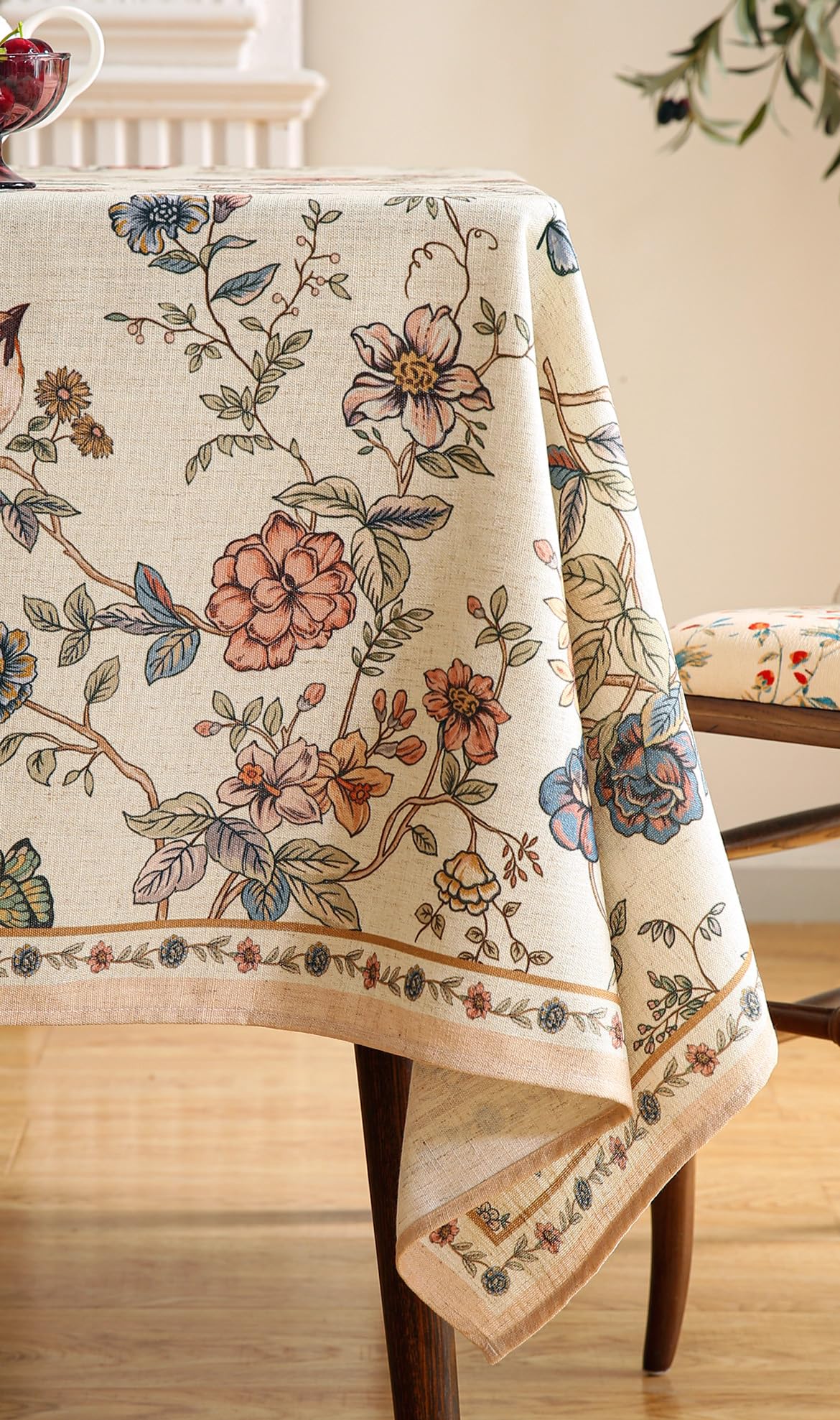 ISAENNE Designer French Linen Rectangular Tablecloth,118"x67"-Cornucopia