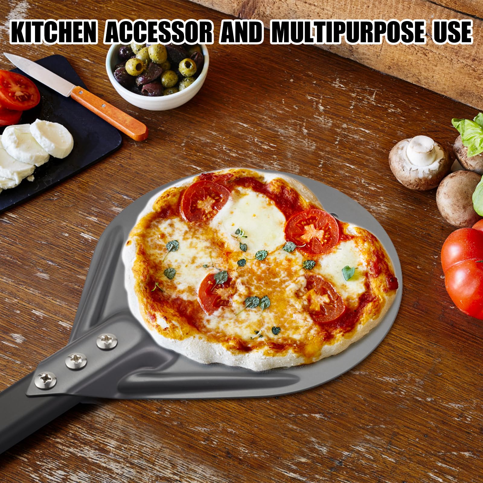 Pizza Turning Peel 7 Inch Round Anodized Aluminum Perforated Pizza Peel Turner With Metal Handle Pizza Paddle Spinner For Outdoor Pizza Oven Accessories