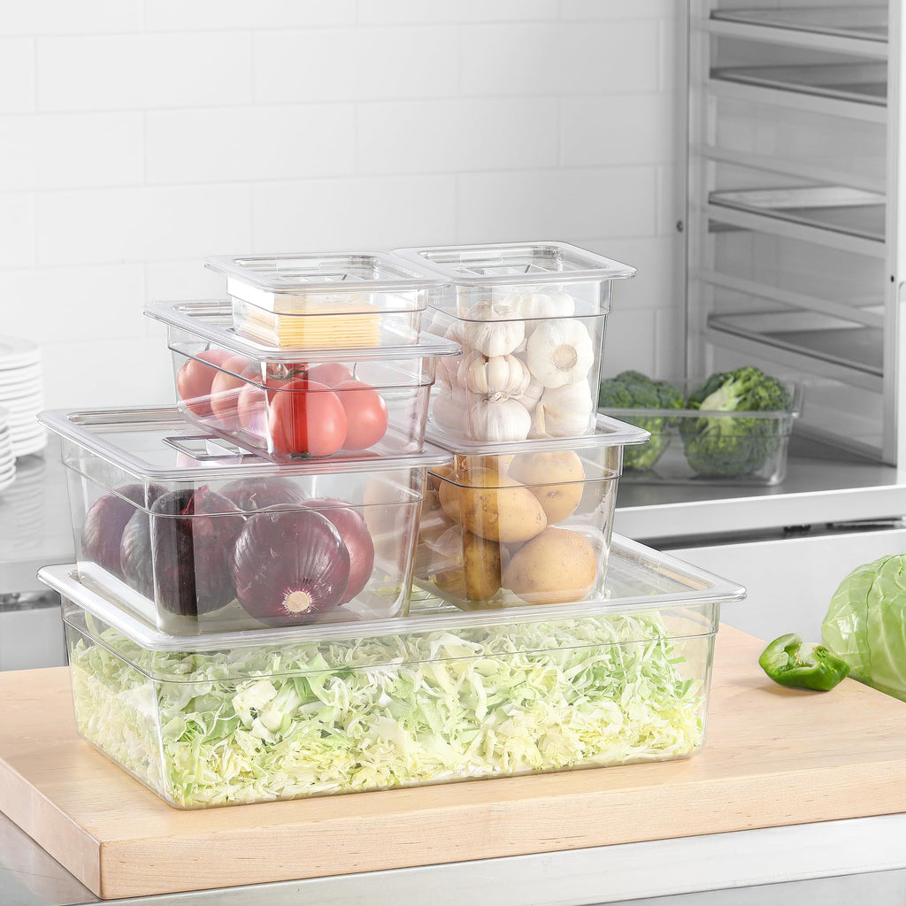 EGGKITPO 6-Pack 1/2 Size Clear Food Pan 4 Inch Deep Hotel Pan for Party and Catering BPA-free Polycarbonate Food Storage Container Stackable Freezer-safe