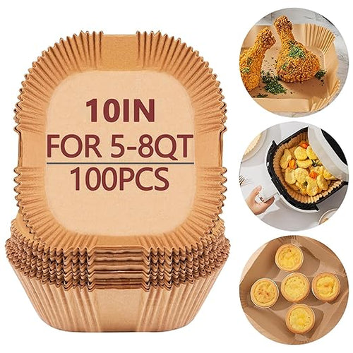 10 Inch Air Fryer Liners Disposable, 100 PCS Square Parchment Paper Liners