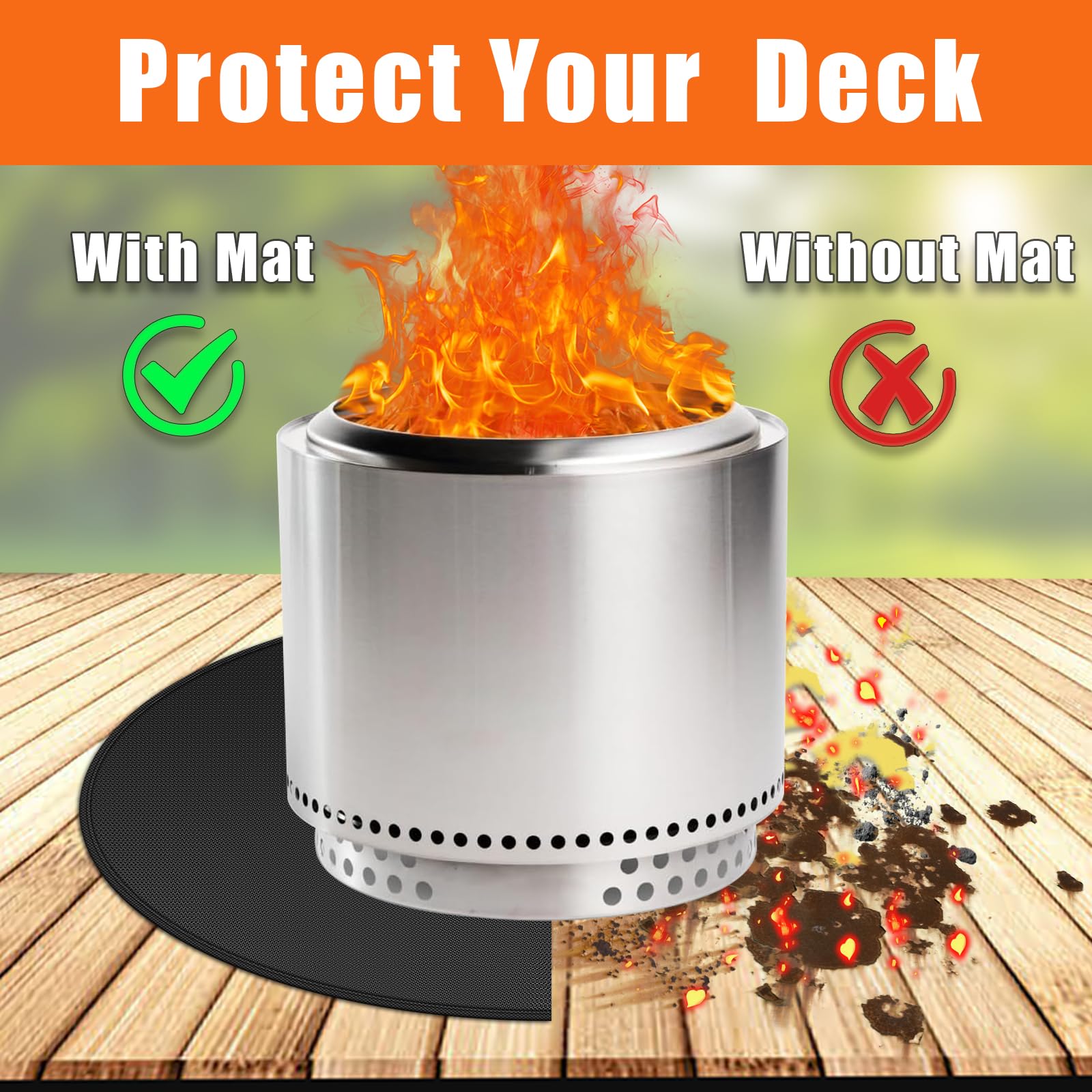 Amerbro Round Fire Pit Mat Compatible with Solo Stove Bonfire, Accessories Compatible with Solo Stove, 3-Layer Fireproof Esay to Clean Grill Matt for Outdoor Grill Deck Protector, 42in