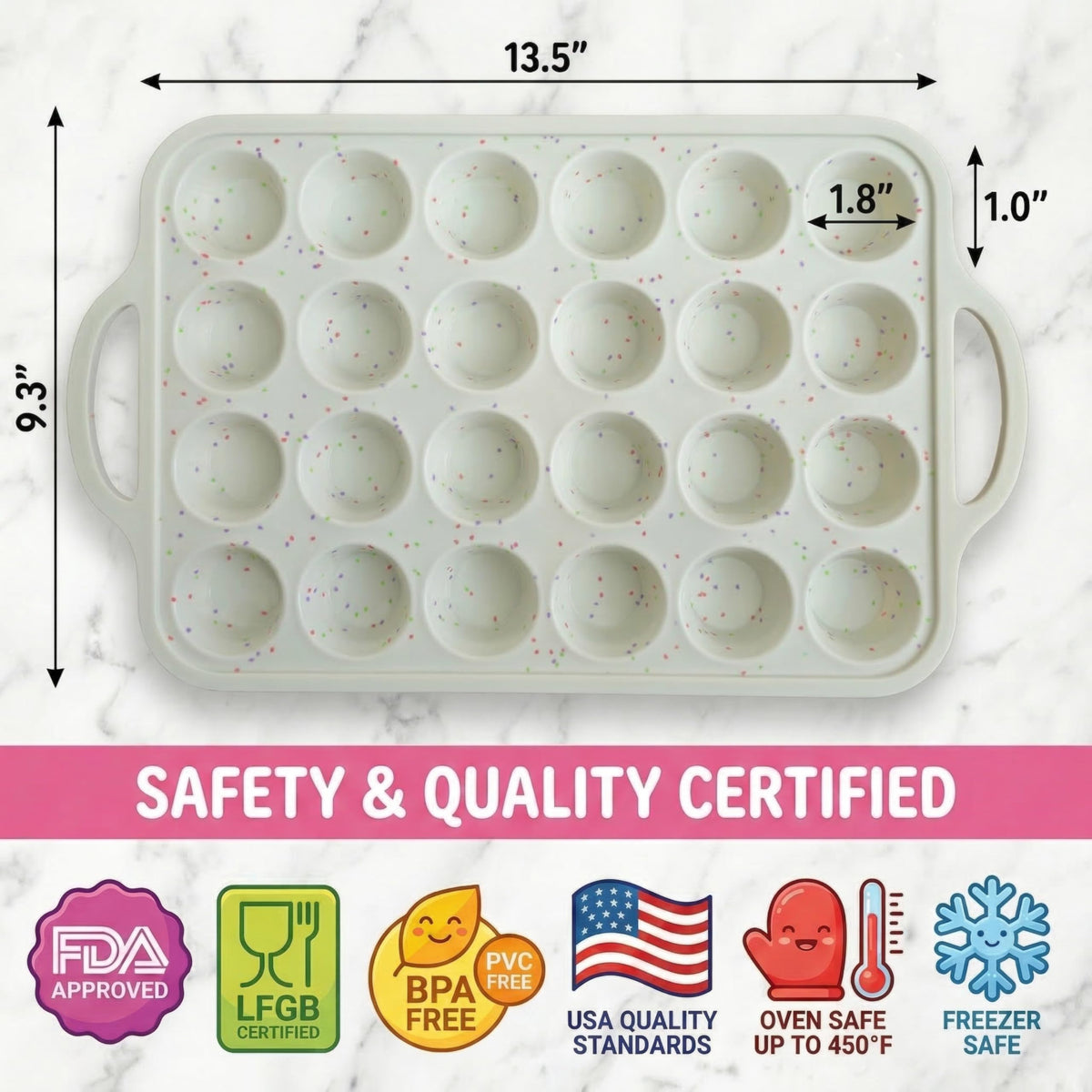 Silicone Mini Muffin Pan, 24 Cup 2 Pack with Metal Reinforced Frame