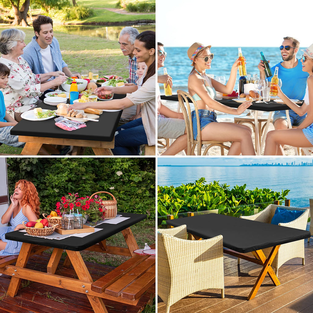 homing Rectangle Table Cloth Cover, Water-Resistant Polyester Elastic Fitted Tablecloth, Fits for 4 Foot Folding Tables, Washable Table Protector for Picnic, Camping, Outdoor (Black, 24" x 48")