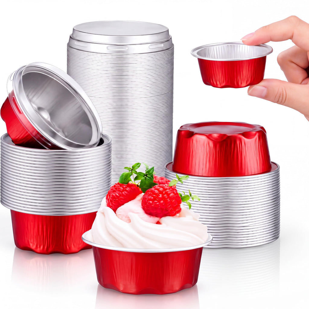 Eaasty 150 Pcs 1.6 oz Mini Aluminum Foil Baking Cups with Lids, Gold