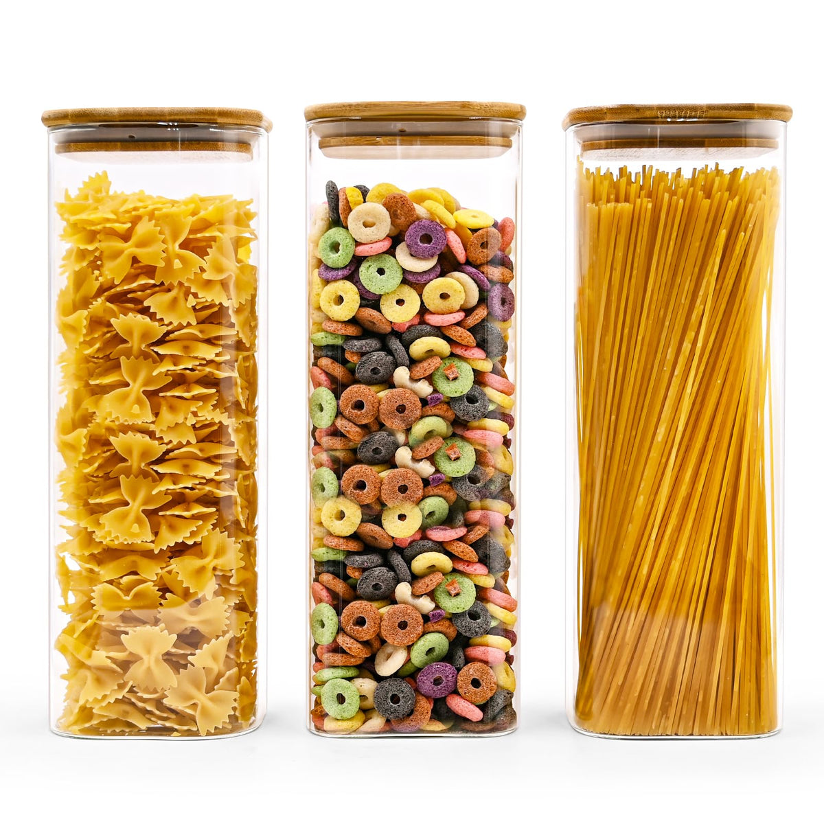 SHOWIN Glass Food Storage Jars, Glass Jars with Bamboo Lids, Kitchen Storage Jars, Canisters with Airtight Lids for Spice, Coffee, Cookie, Set of 5, Pantry Organizers