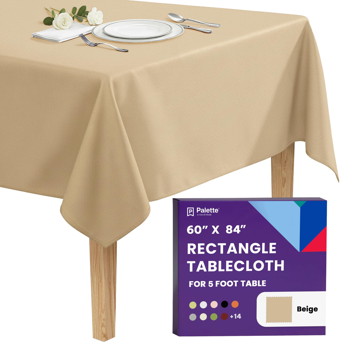 Gee Di Moda Rectangle Tablecloth - 60 x 84 Inch Lavender Table Cloth for 5 Foot Rectangle Tables - Heavy Duty Washable Fabric - for Holiday Party, Dinner, Weddings, Baby Shower & Events