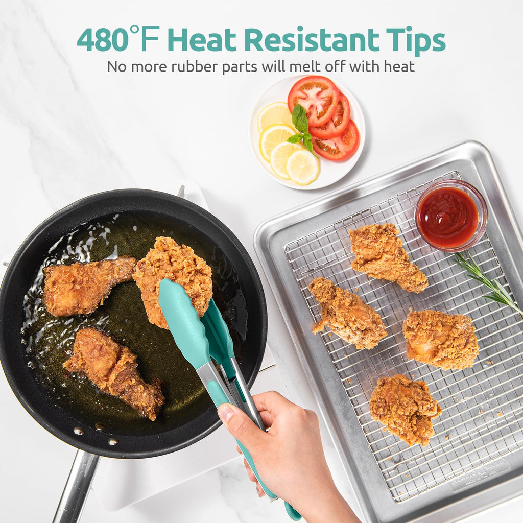 U-Taste Kitchen Tong for Cooking, 480ºF Heat-Resistant Tps, 9in/Aqua Sky