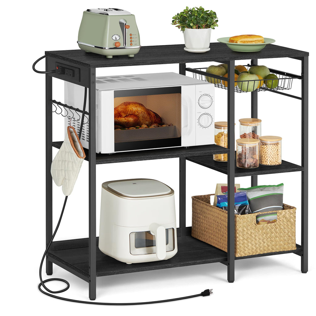 VASAGLE Kitchen Baker’s Rack, Steel Frame, Wire Basket, 6 Hooks