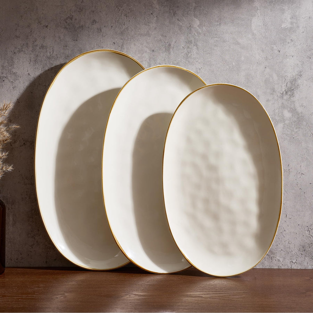famiware Serving Platters Set of 3 Sizes - Oval, Matte White