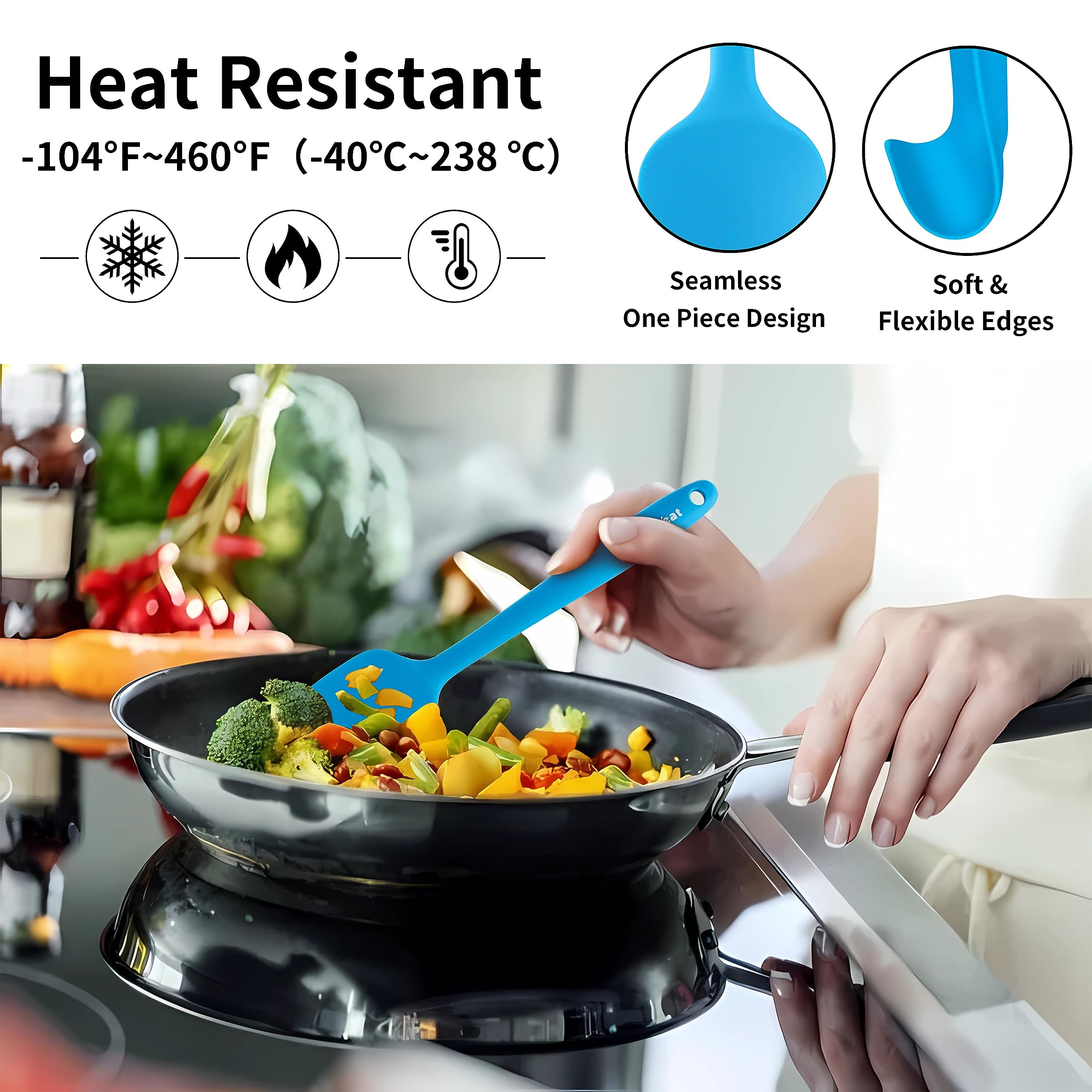 Anaeat Silicone Spatula Set of 5 - Seamless One-Pieces Design, Non-Stick Rubber Spatulas BPA Free Kitchen Scraper Flexible for Easy Baking, Cooking, Scraping & Mixing, Heat Resistant & Dishwasher Safe