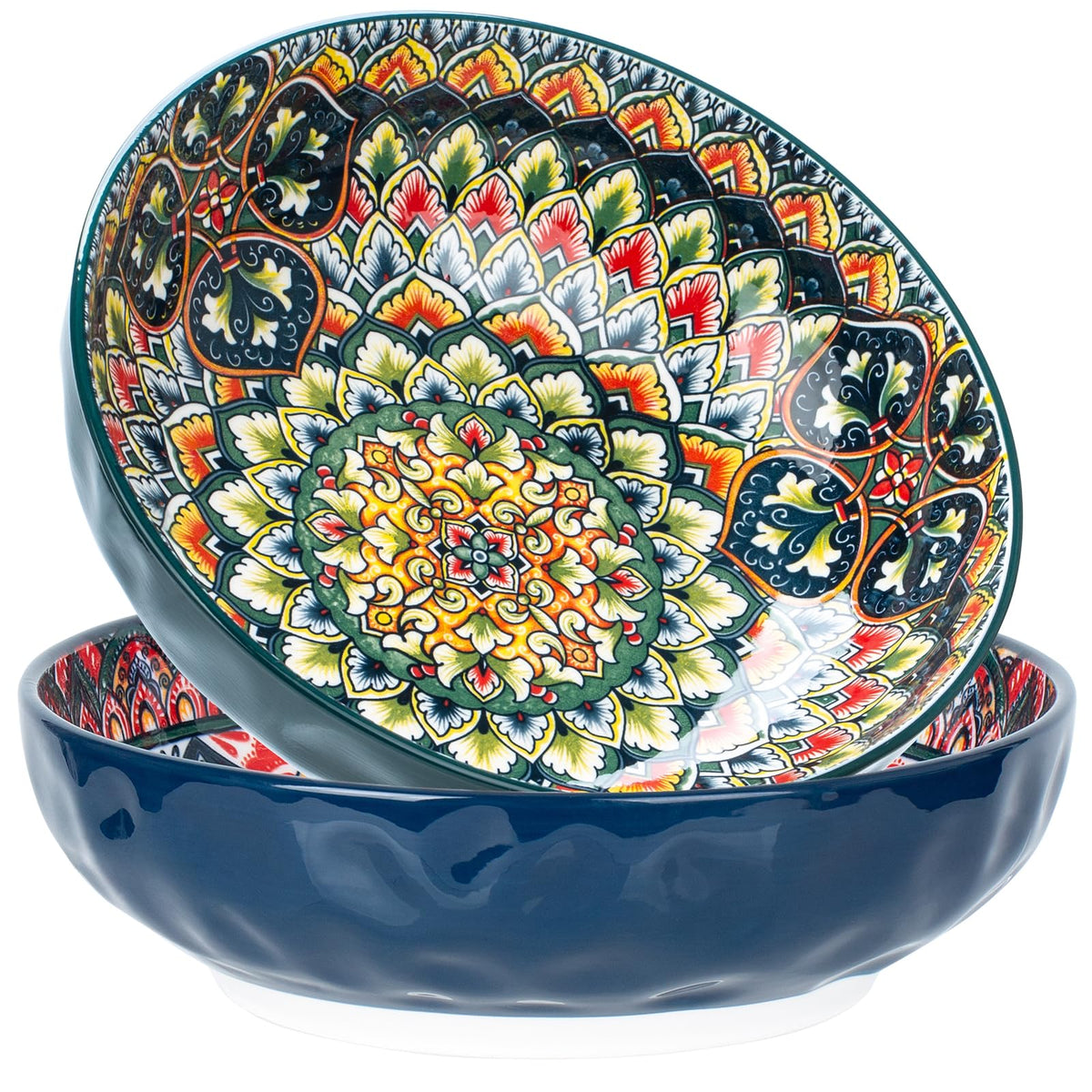 Ronanemon Large Serving Bowls, 75 Oz Fruit Salad Bowls, Bohemian Style Large Porcelain Dishes for Entertaining Parties,Big Bowls for Eating Soup, Salad, Pasta, Fruit, Chips, 10.3 Inch Diameter (red)