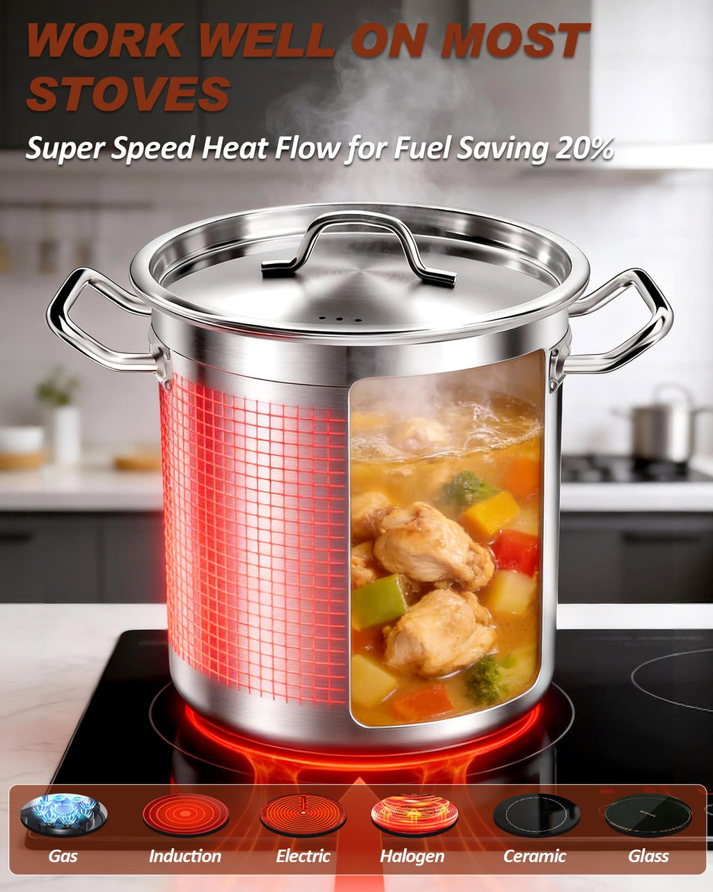 75 Quart Stainless Steel Stock Pot with Lid – Extra Large Commercial Cooking Pot for Soup, Stew, Seafood – Heavy Duty, Induction Ready – Perfect for Restaurants & Big Gatherings