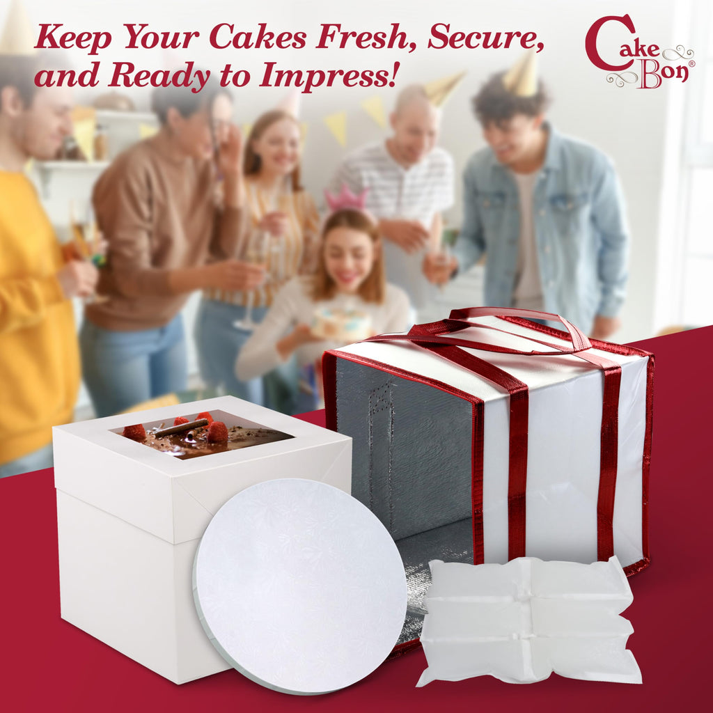 Cakebon 10" Cake Box Drum Insulated Bag White Round Wrapped 1Pack