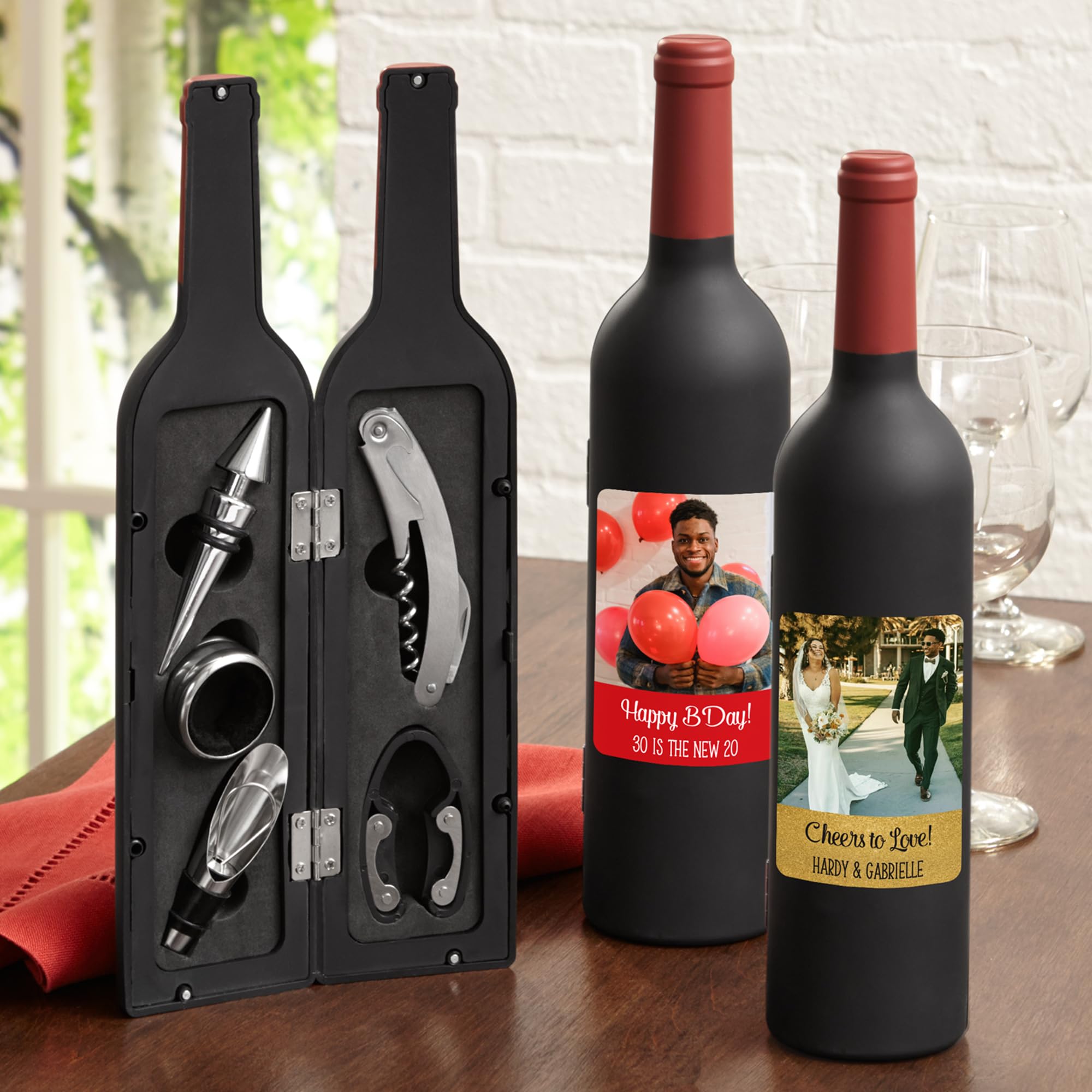Let's Make Memories Personalized Photo 5-Piece Wine Tool Set - Wine Bottle Opener - Red