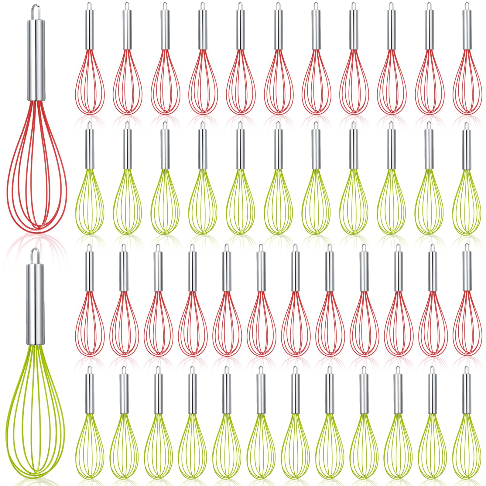 FoldTier 100 Sets 10 Inch Christmas Whisks Gifts DIY Fillable Christmas Tree Ornaments Xmas Colored Silicone Whisks for Cooking Heat Resistant Egg Beaters with Card Rope Bag for Candy Holder