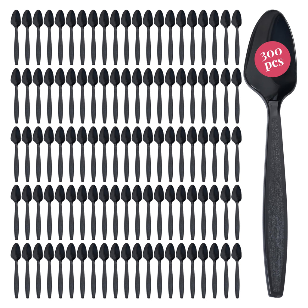 Prestee 300 Plastic Spoons Bulk - 6-Inch Heavy Duty Disposable Silverware and Plastic Utensils Set - Durable Clear Cutlery for Hot and Cold Food - Strong Spoon Flatware for Parties and Events