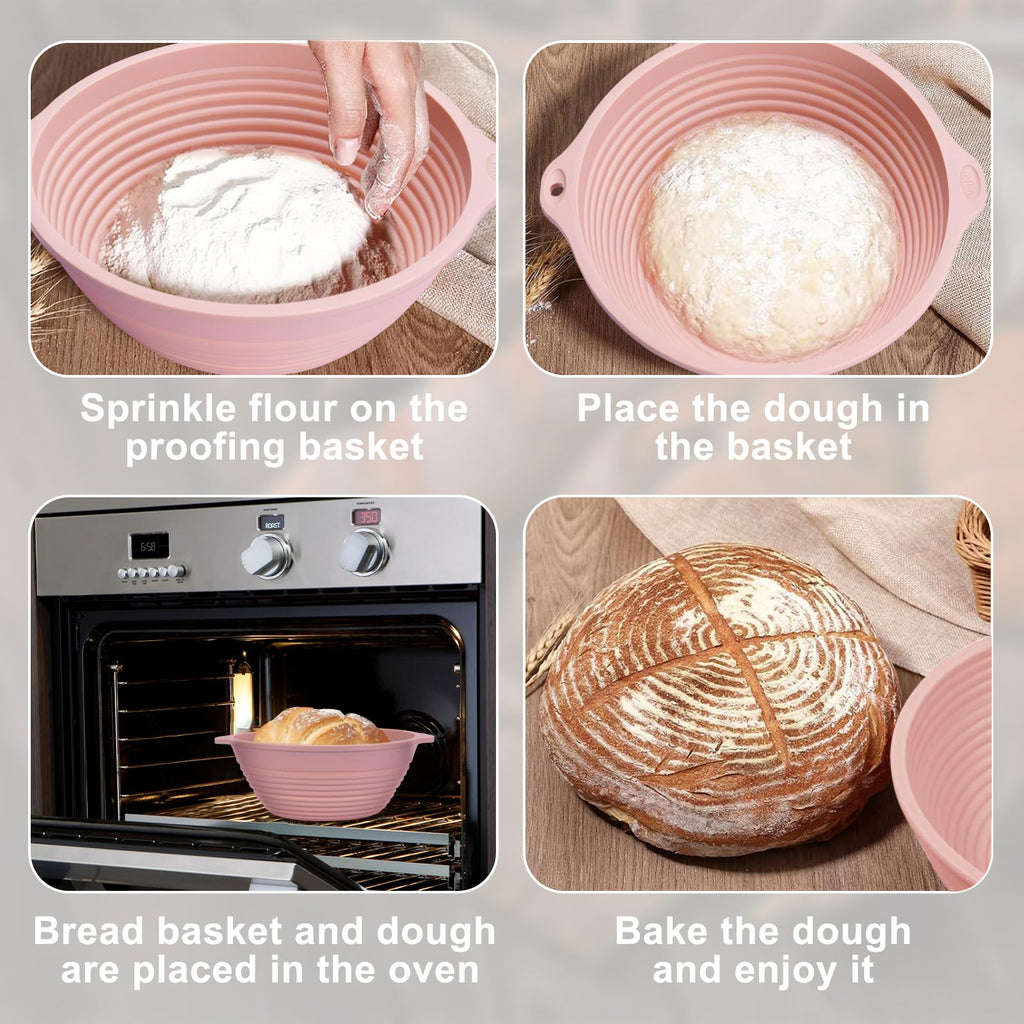 4Pcs Silicone Banneton Bread Proofing Baskets for Sourdough with Handles