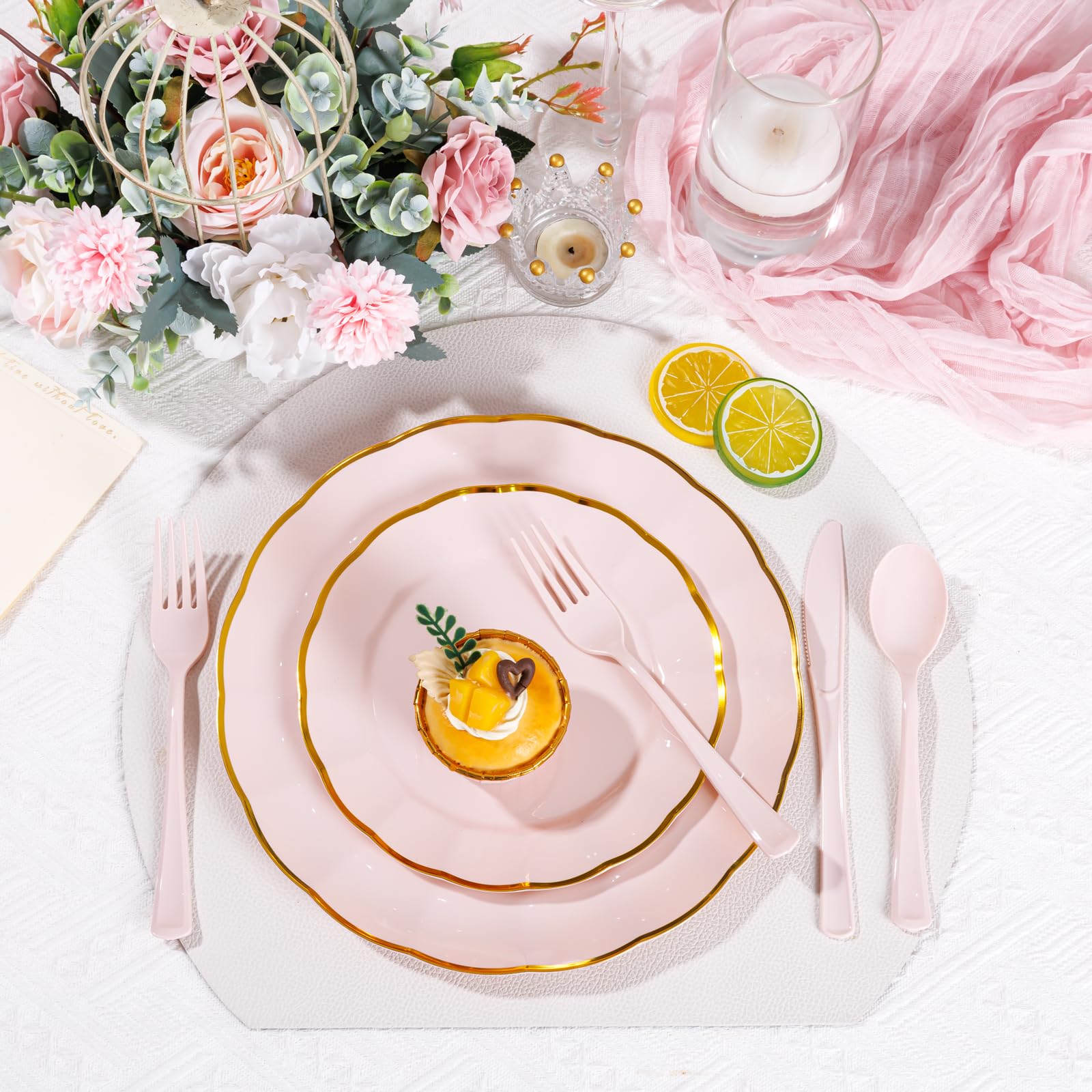 Supernal 300 Pieces Pink Plastic Silverware Heavy Duty Disposable Silverware Pink Utensils Disposable Cutlery Set 100 Forks 100 Knives 100 Spoons for Wedding Party Supplies Everyday Use