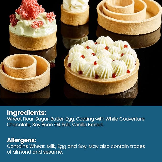 Cambie Sweet Round Medium Tart Shells, 2.17" in Diameter, French Style Tart Shells with White Chocolate Coating (Pack of 40)