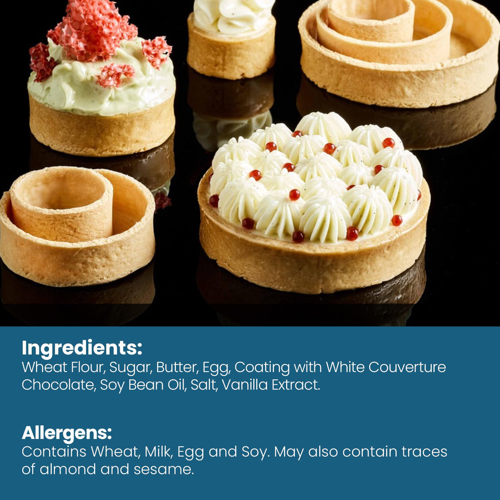 Cambie Sweet Round Large Tart Shells, 3.15" Diameter, French Style Tart Shells with White Chocolate Coating (Pack of 24)