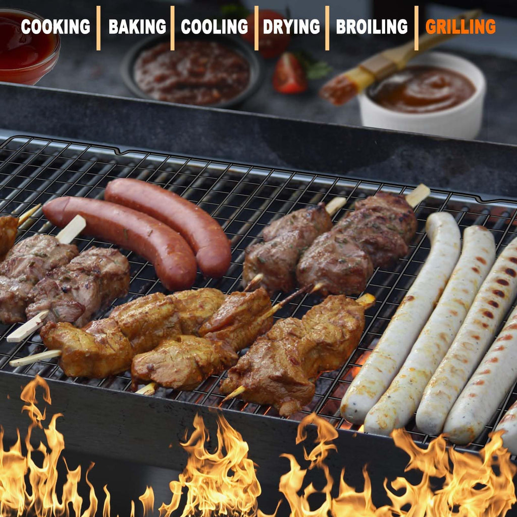 Hunnycook 15.8”×9.8” Cooling Rack, 3P Stainless Steel Baking Rack, Oven Safe Cooling Racks for Cooking and Baking, Black Roasting Rack & Wire Rack & Cookie Cooling Rack for Roasting, Grilling, Drying