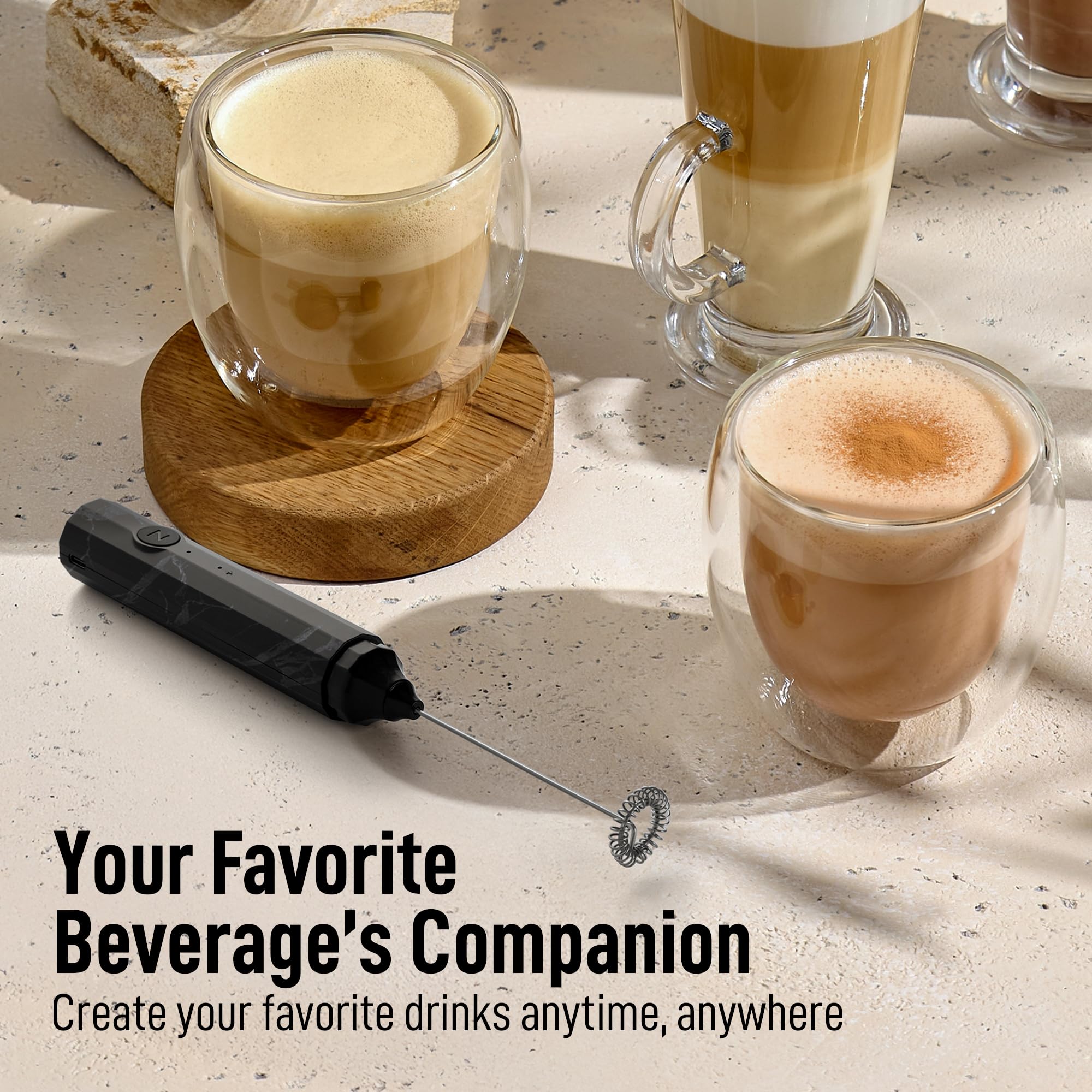 Zulay Froth N Go Milk Frother – Rechargeable 3-in-1 Handheld Frother Wand with Travel Case & USB-C Charger – Single, Double & Egg Whisk for Latte, Cappuccino, Matcha, Protein Shakes - Forge Marble