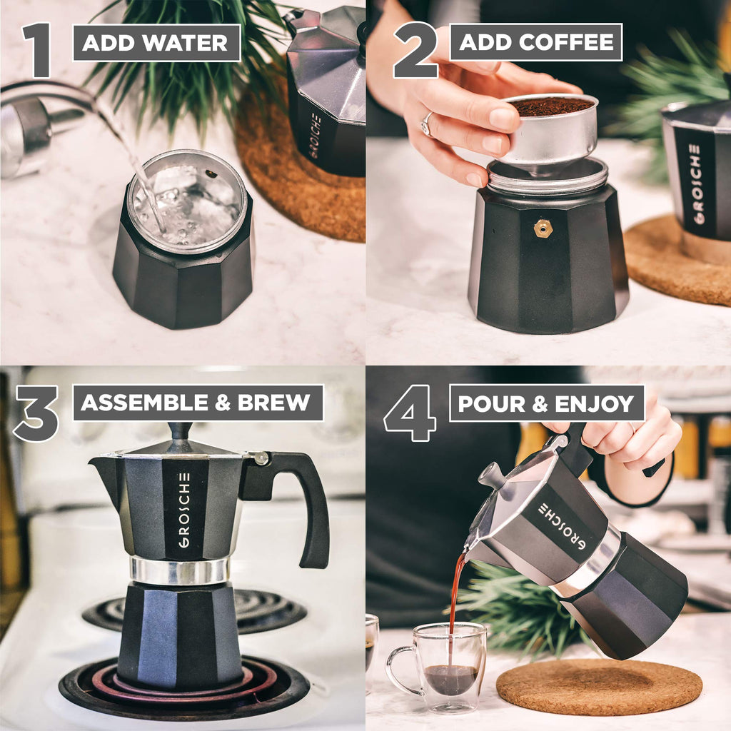 GROSCHE Milano Stovetop Espresso Maker Moka Pot 3 espresso Cup, 5 oz Black