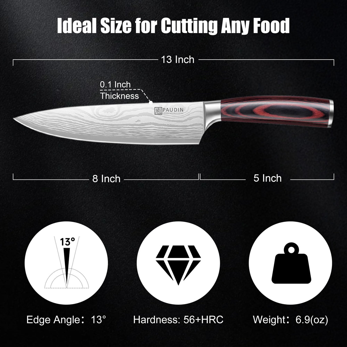 PAUDIN Chef Knife, 8 Inch High Carbon Stainless Steel Sharp Kitchen Knife with Ergonomic Handle, Gift Box for Family & Restaurant