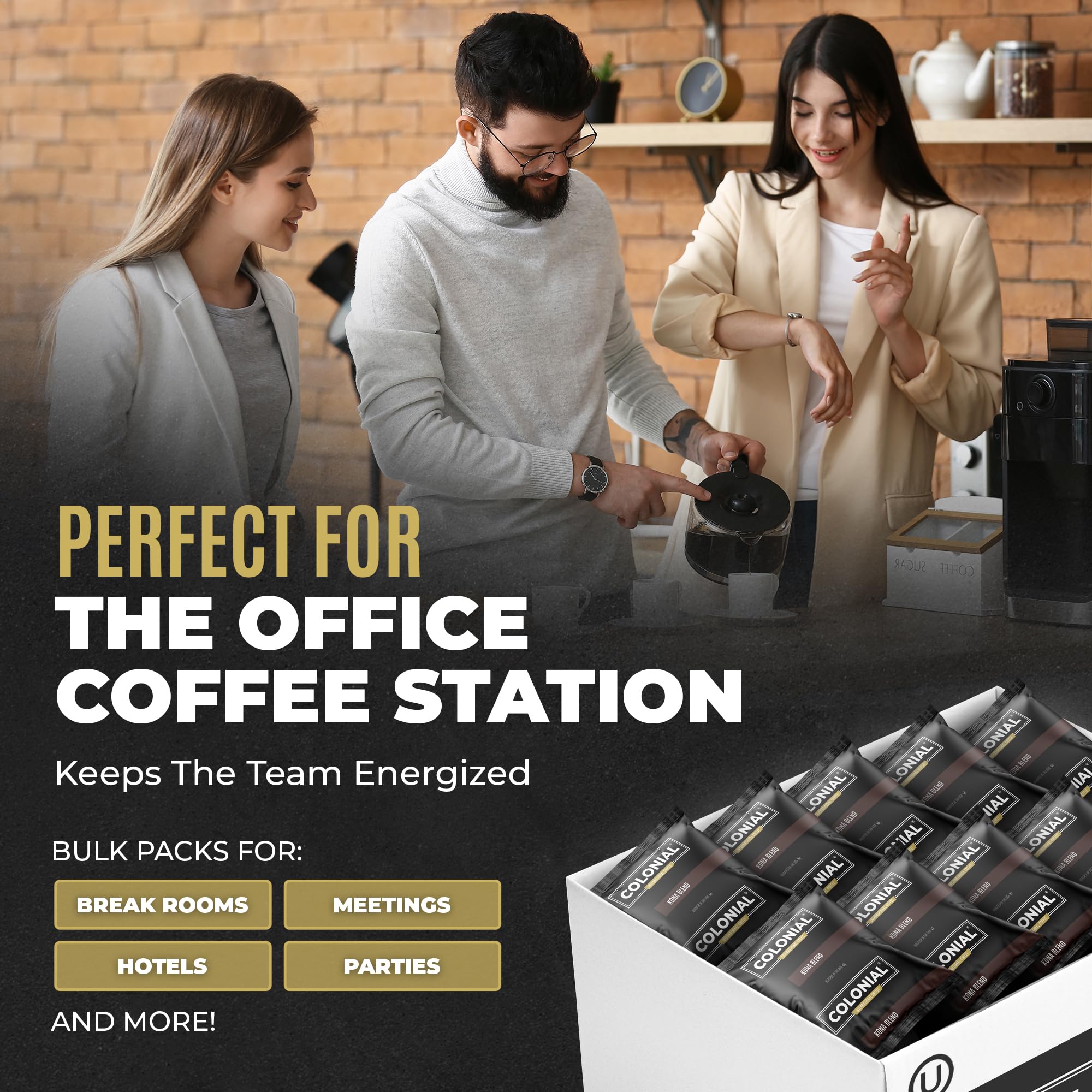 Colonial Coffee Ground Frac Packs, Variety Pack, Med/Dark/Decaf, 32-Ct