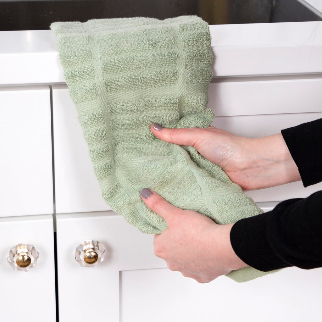 All-Clad Solid & Coordinate Kitchen Towels: Highly Absorbent, Super Soft Long Lasting 100% Cotton, 17" x 30" Tea Towels for Cleaning & Drying Dishes, Pans, Glassware, Countertops, 4-Pack, Fennel