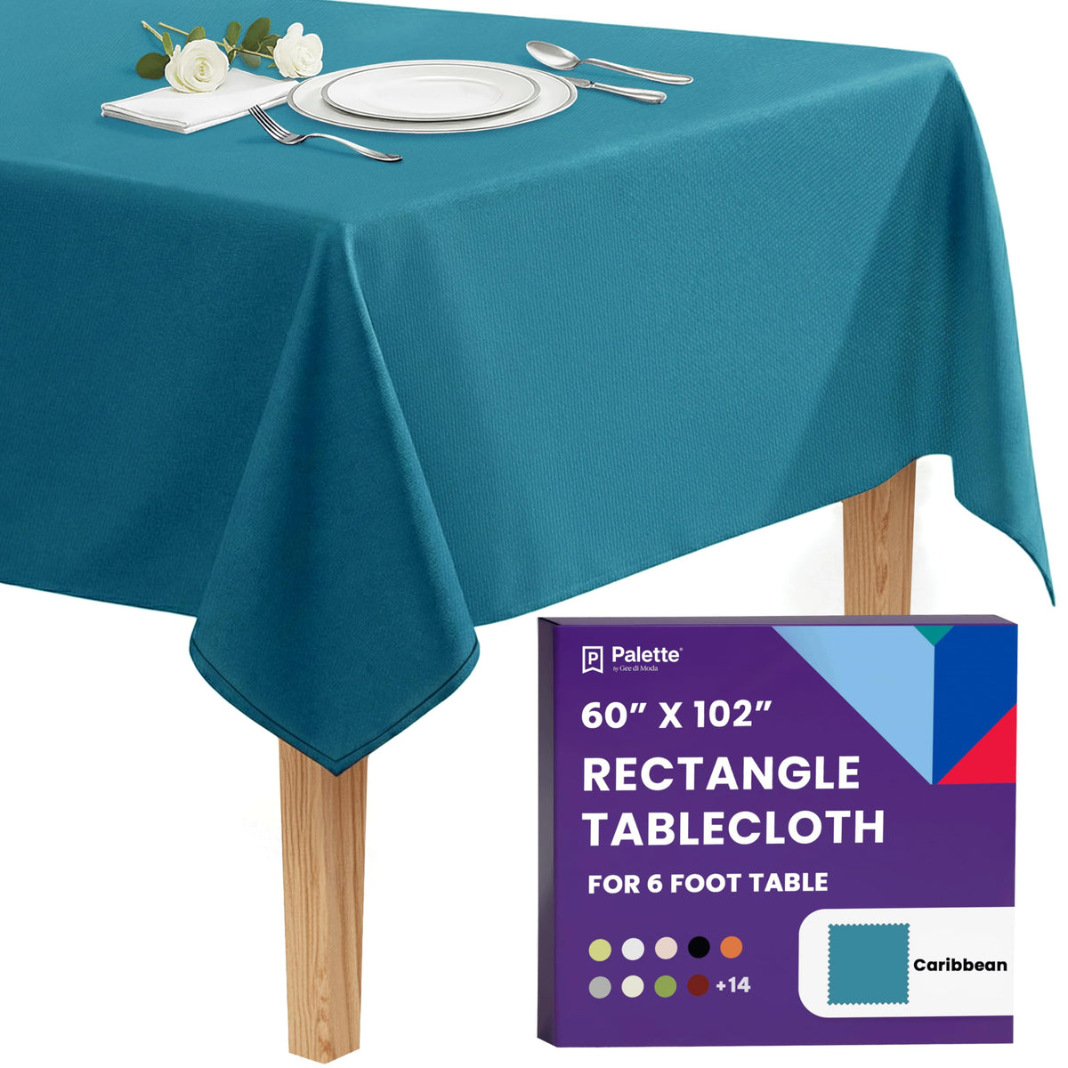 Gee Di Moda Rectangle Tablecloth - 60 x 84 Inch Caribbean Table Cloth for 5 Foot Rectangle Tables - Heavy Duty Washable Fabric - for Holiday Party, Dinner, Weddings, Baby Shower & Events