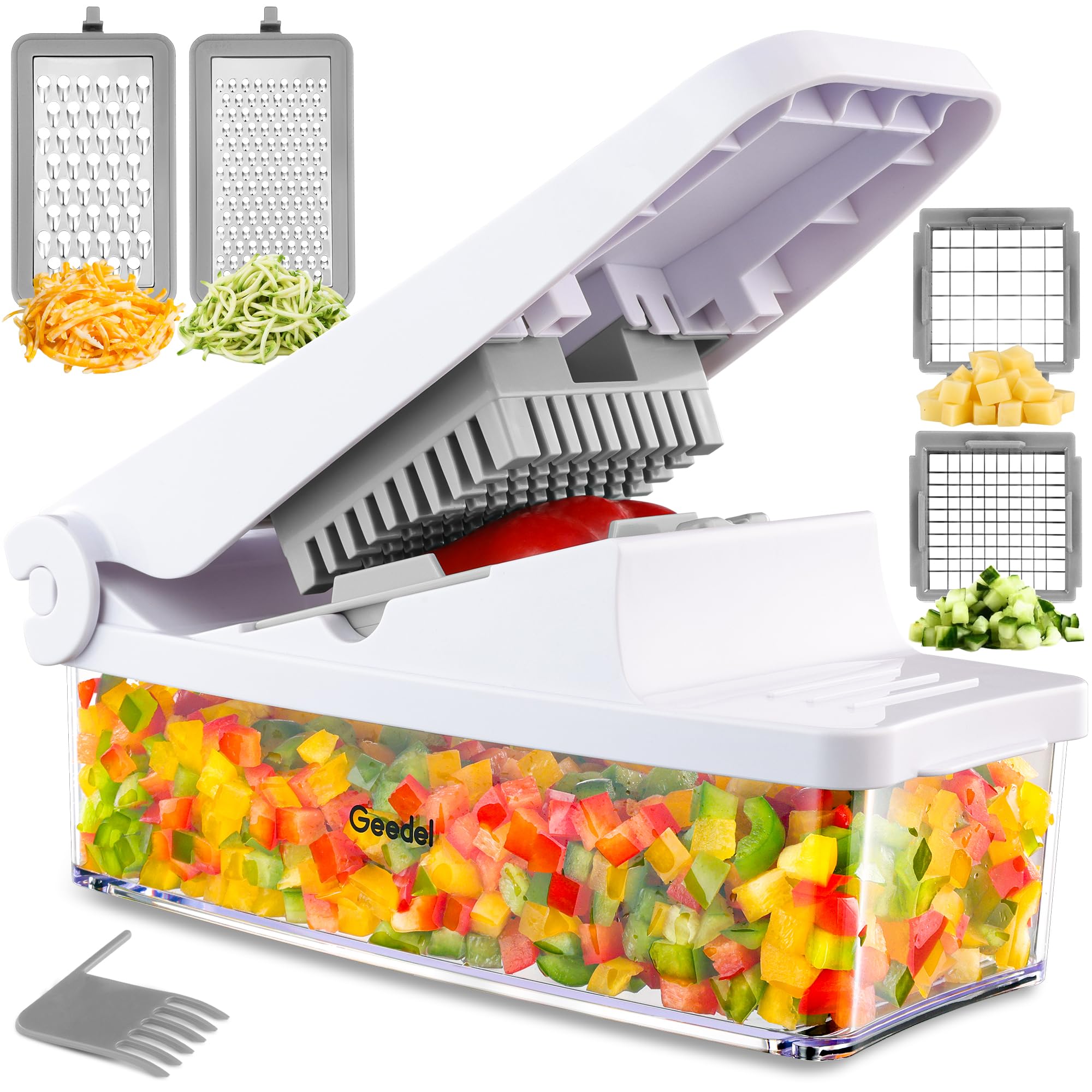 Geedel Vegetable Chopper with Container, 4 in 1 Food Chopper Veggie Slicer