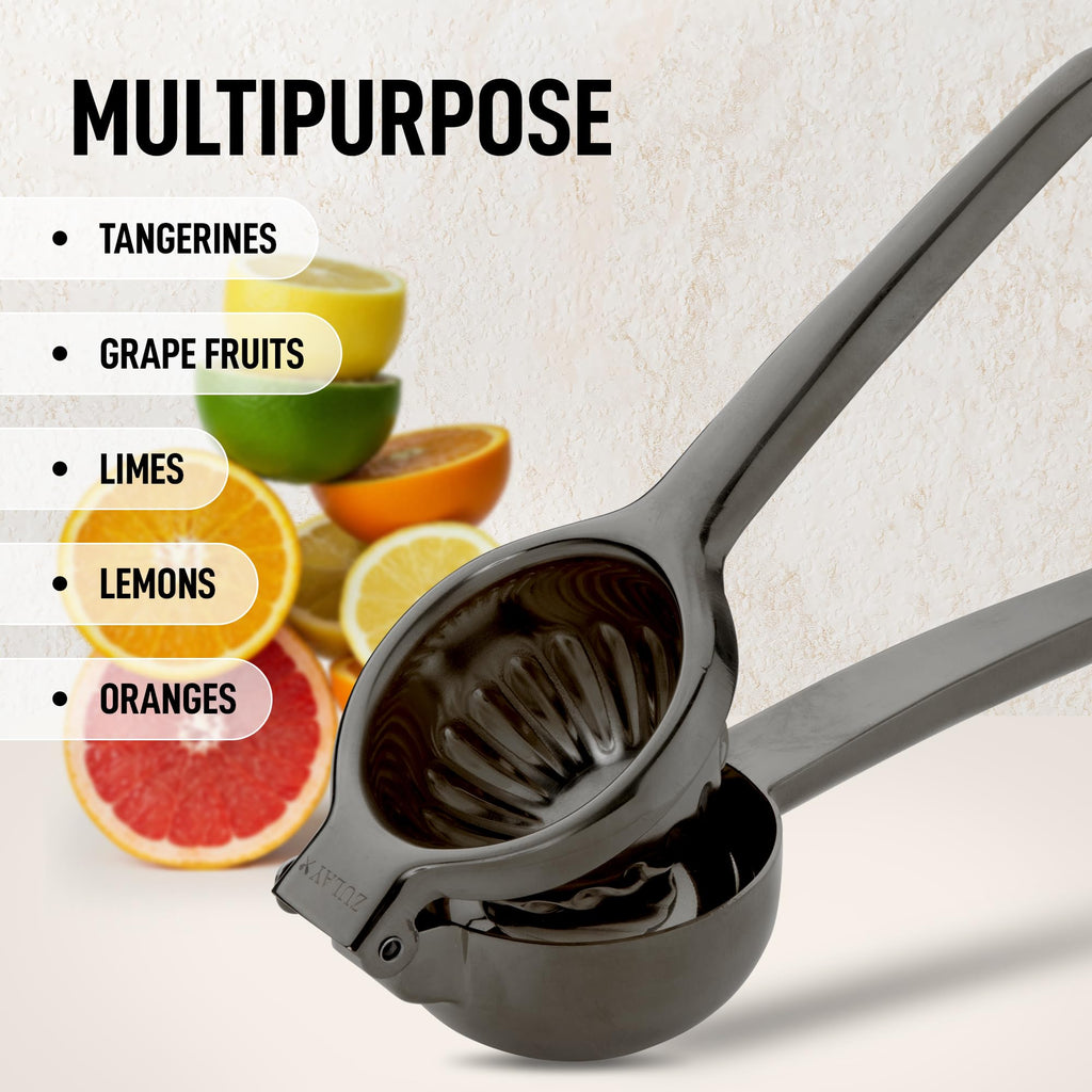 Zulay Kitchen Lemon Squeezer Stainless Steel - Premium Quality, Heavy Duty Solid Metal Squeezer Bowl - Large Manual Citrus Press Juicer and Lime Squeezer Stainless Steel - Black