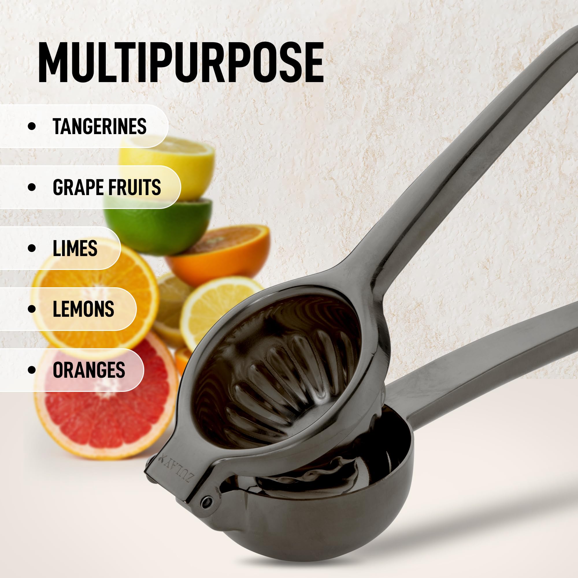 Zulay Kitchen Lemon Squeezer Stainless Steel - Premium Quality, Heavy Duty Solid Metal Squeezer Bowl - Large Manual Citrus Press Juicer and Lime Squeezer Stainless Steel - Black