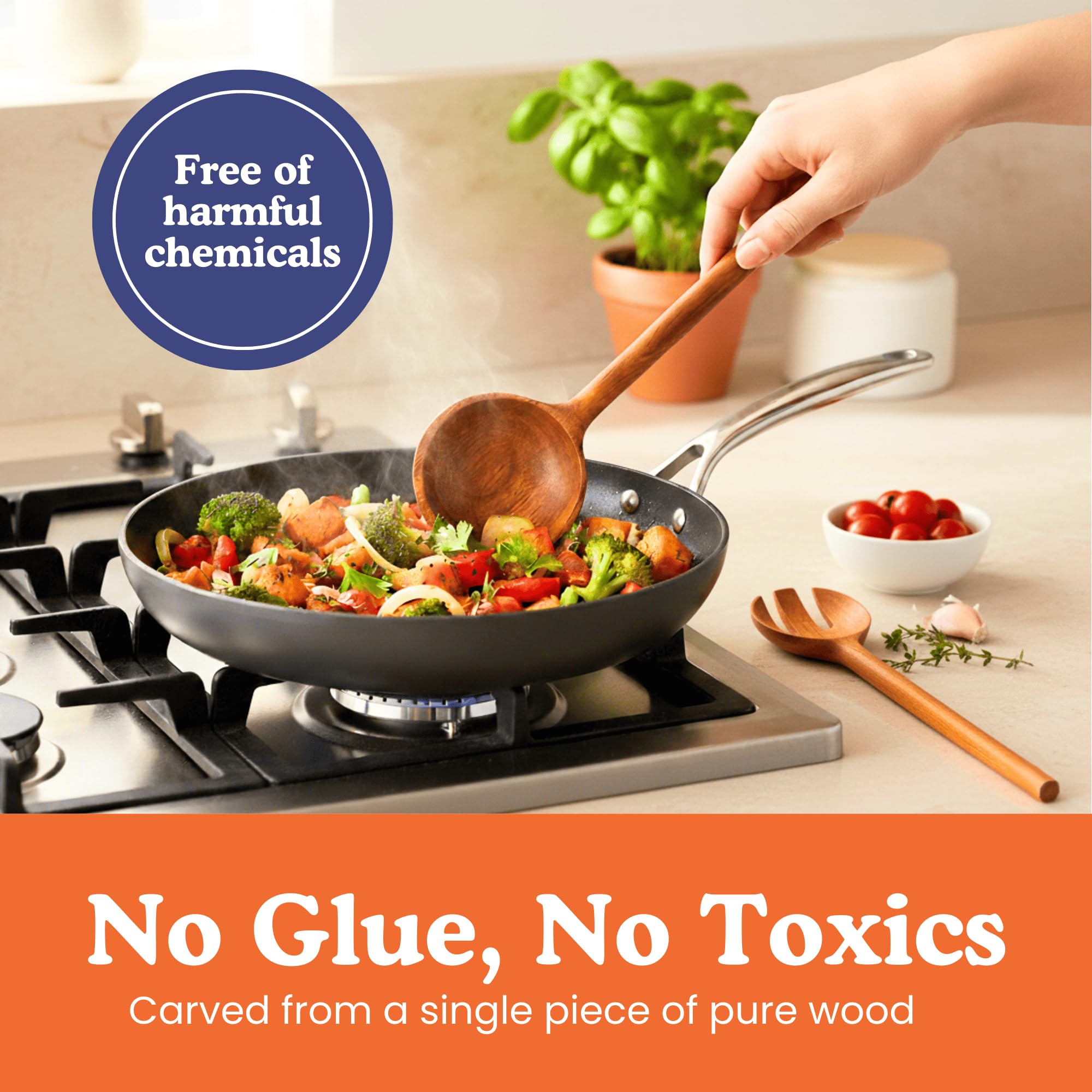 Non-Toxic Acacia Wooden Utensils Set, 6-Piece, Glue and Mineral Oil Free