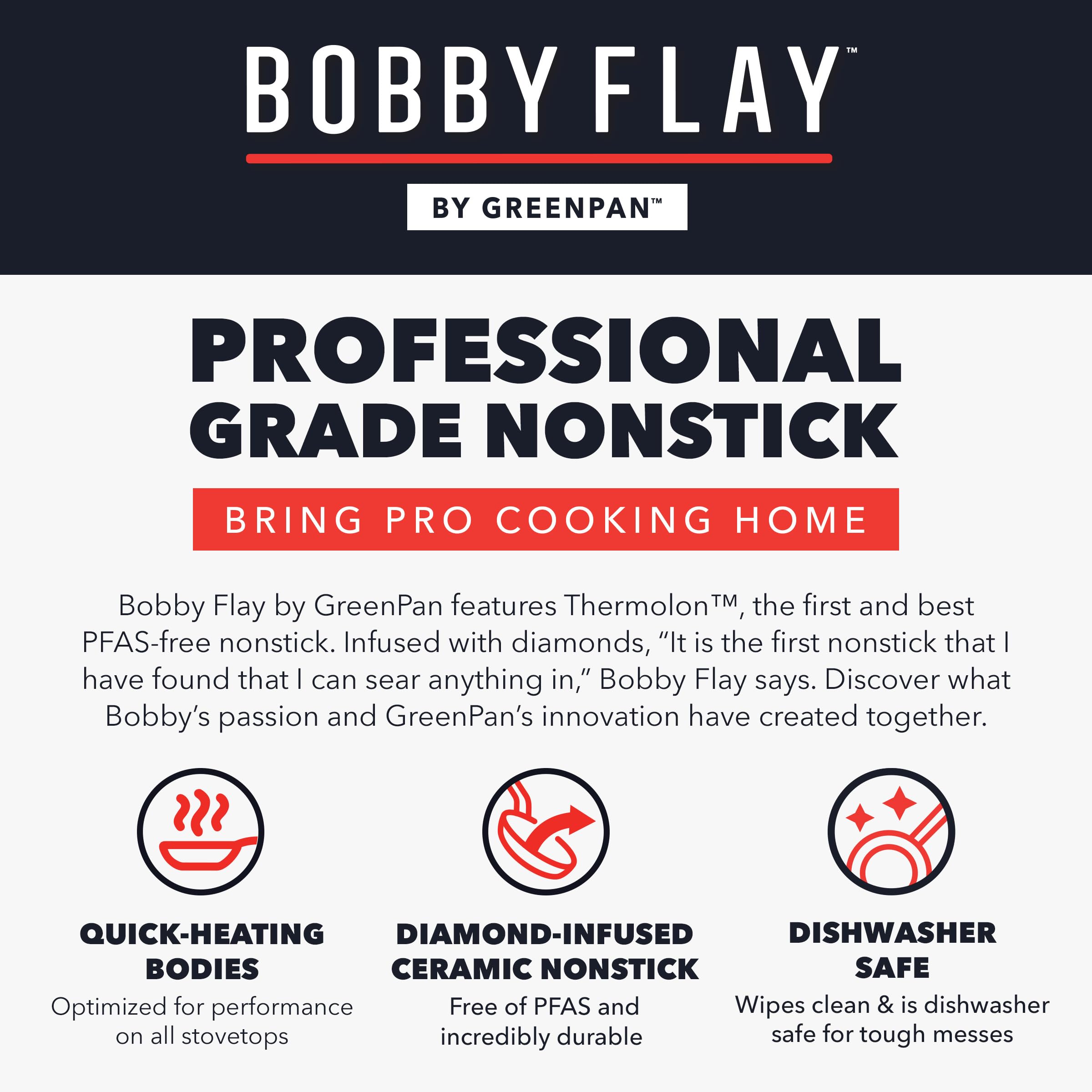 GreenPan x Bobby Flay 2 Piece (8"&10") Ceramic Nonstick Skillet Set, Black
